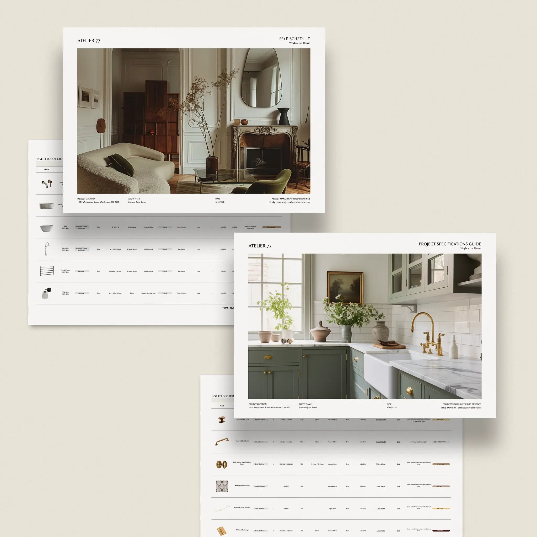 Atelier 77 | FFE Schedule and Project Specifications Guide Template Kit