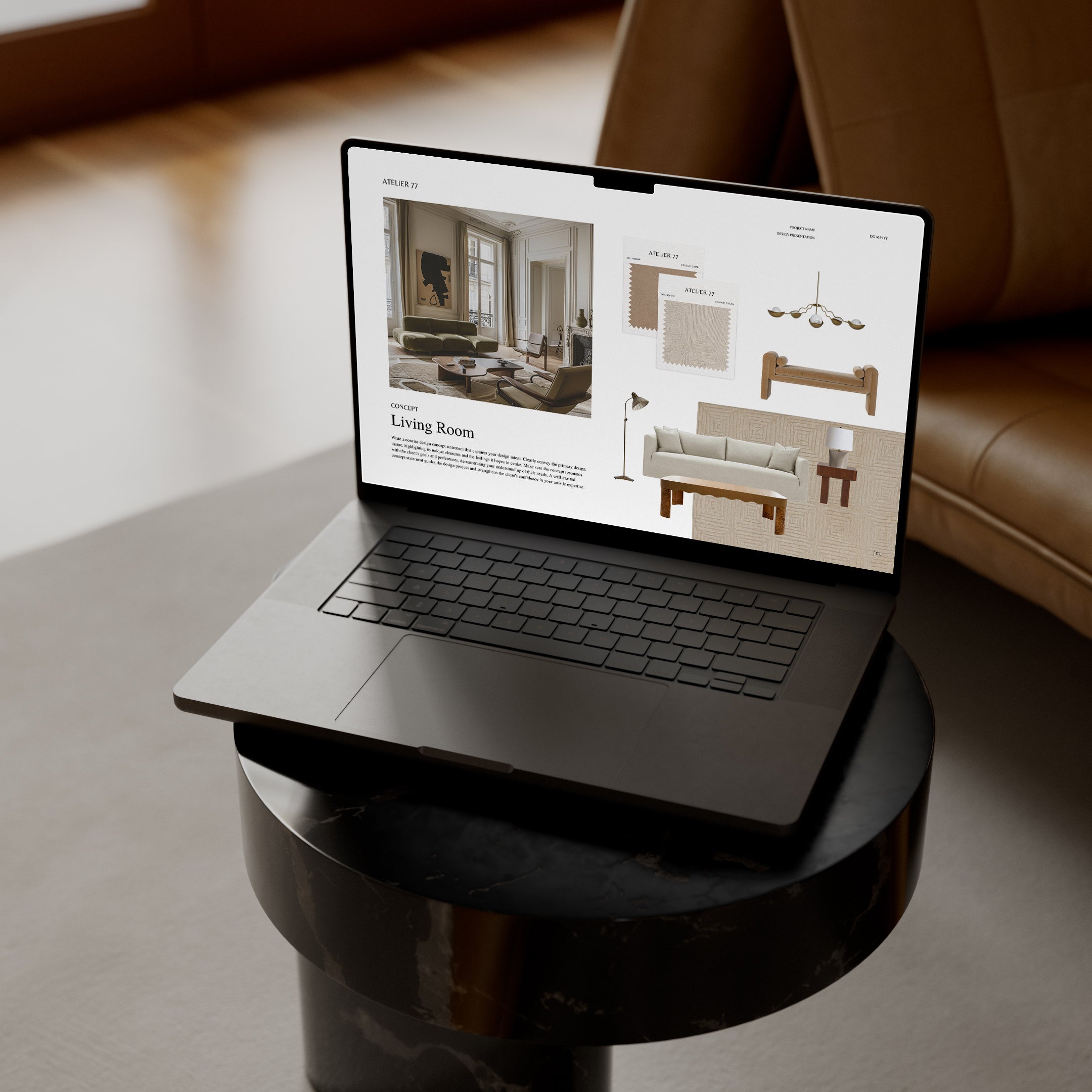 concept board presentation in laptop