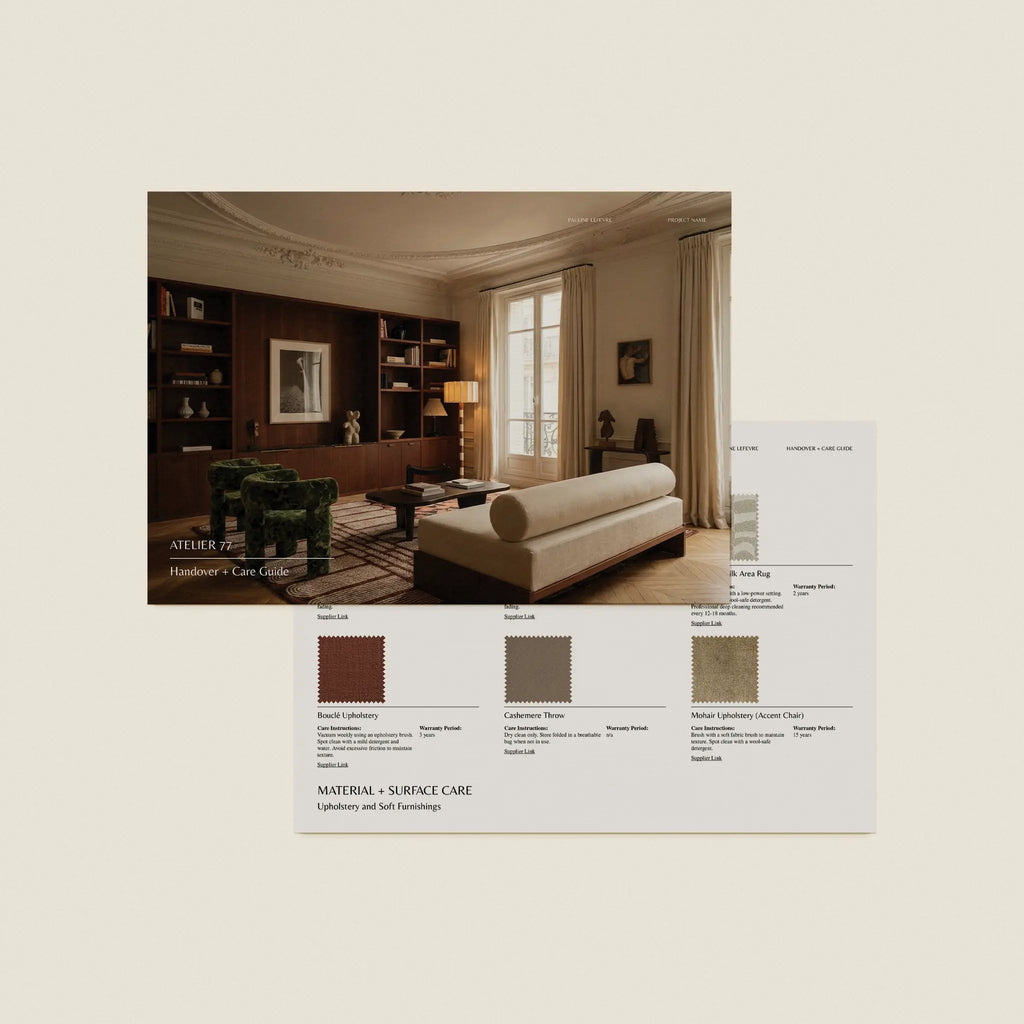 Atelier 77 | Client Handover and Care Guide Template – Sonderpath Studio