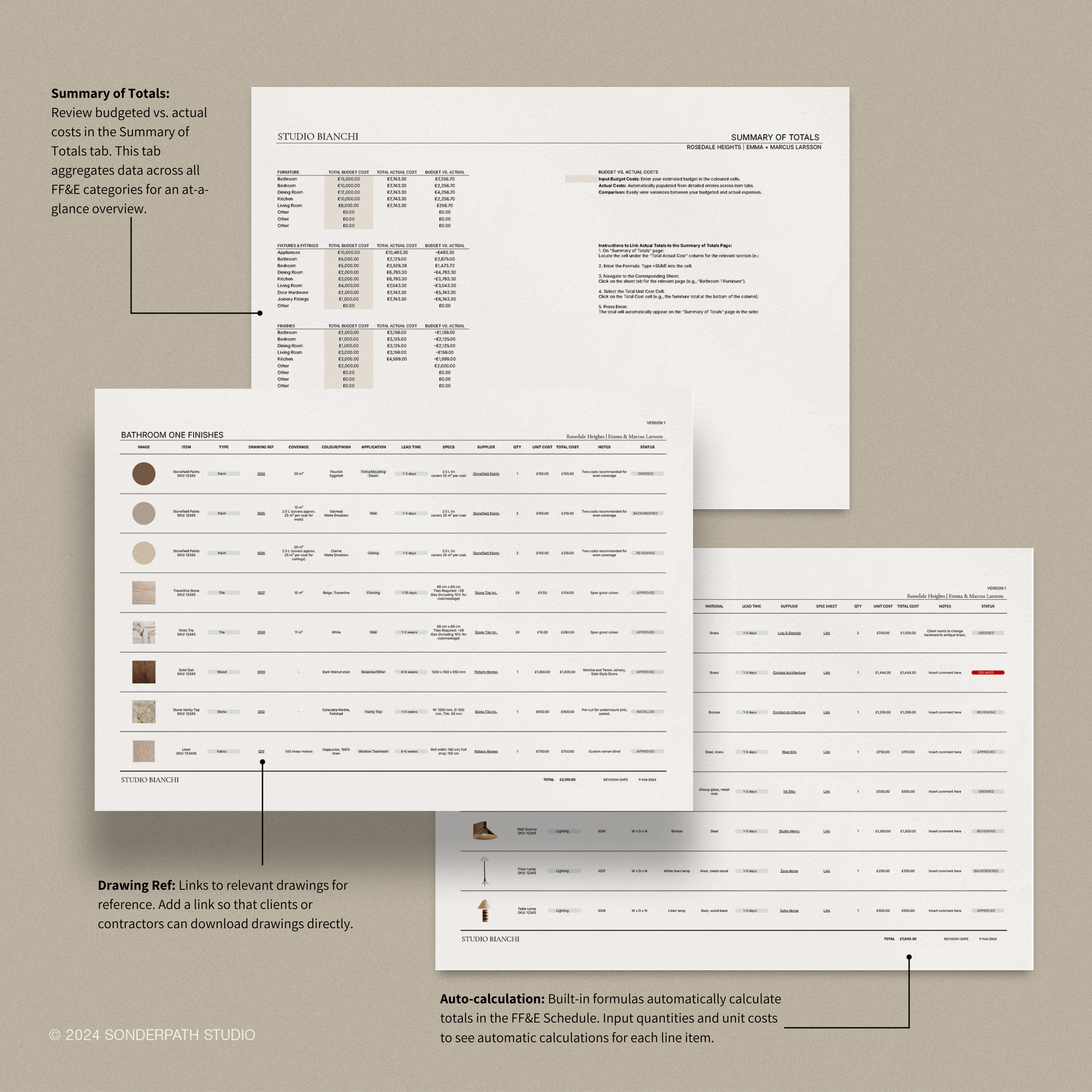 Interior Design FFE schedule template