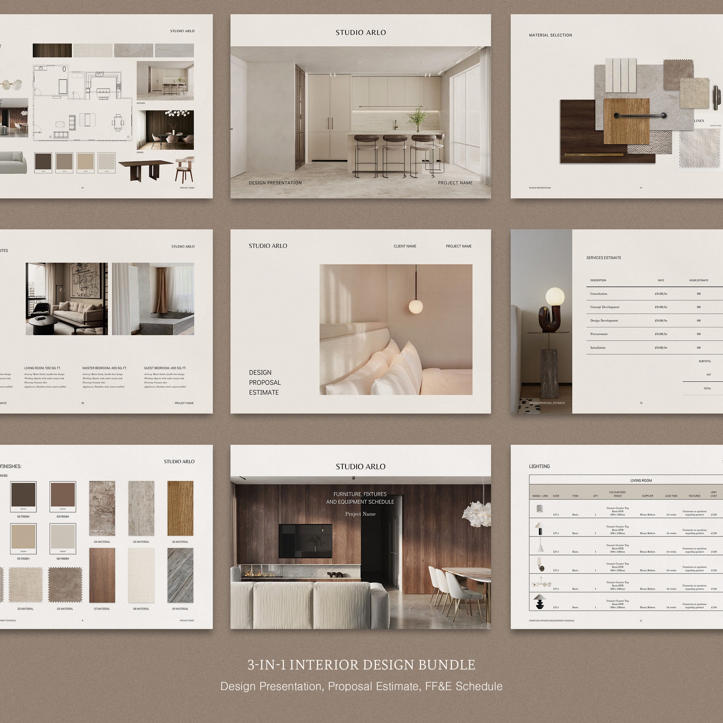 Arlo | Interior Design 3-in-1 Template Bundle - Design Presentation, P ...