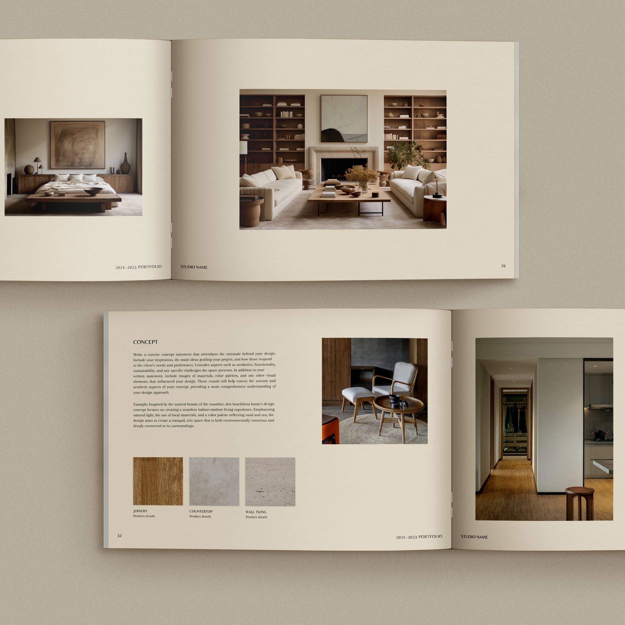 Image of an Interior Design Portfolio template created in Canva and Adobe InDesign.