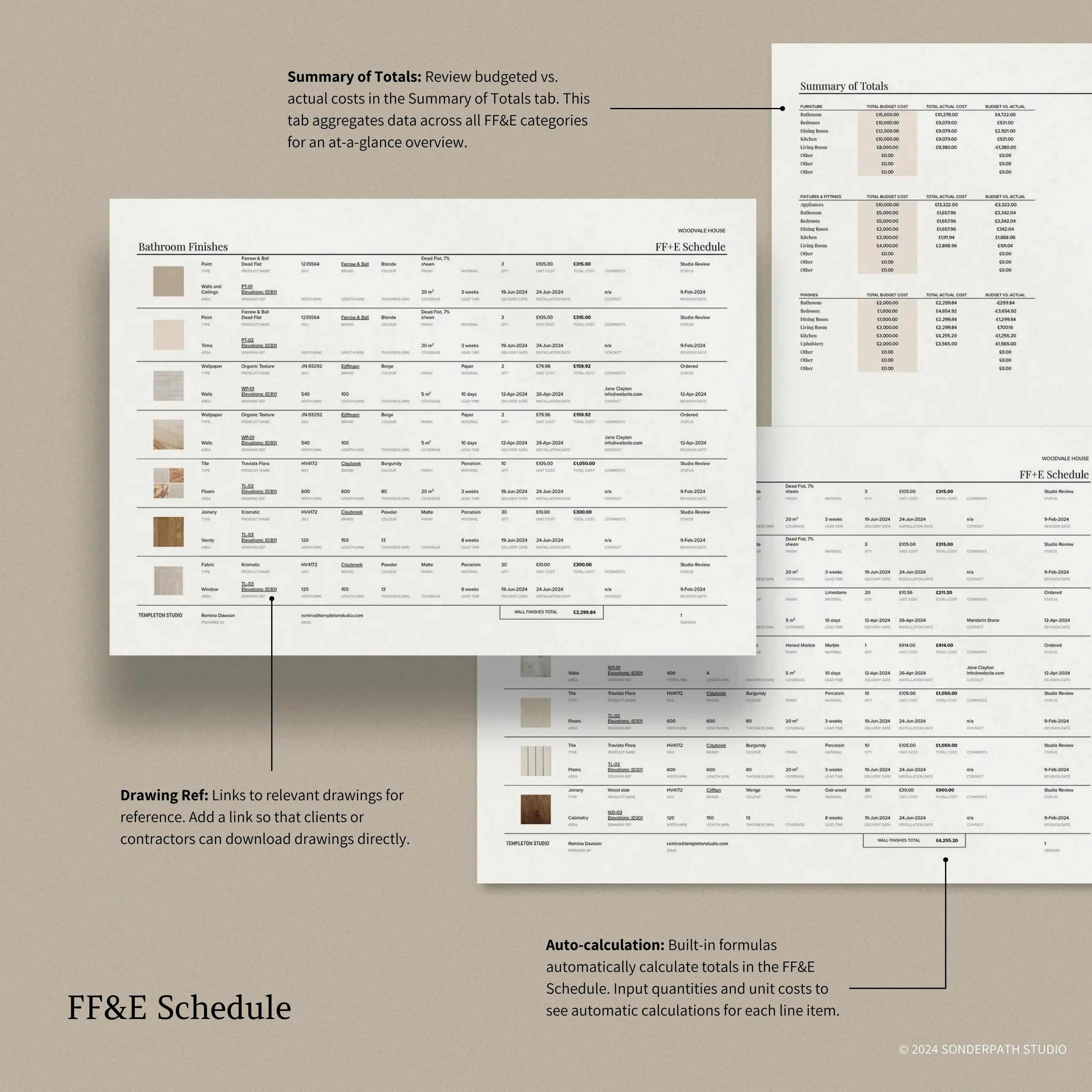 Interior Design FFE schedule template showing features