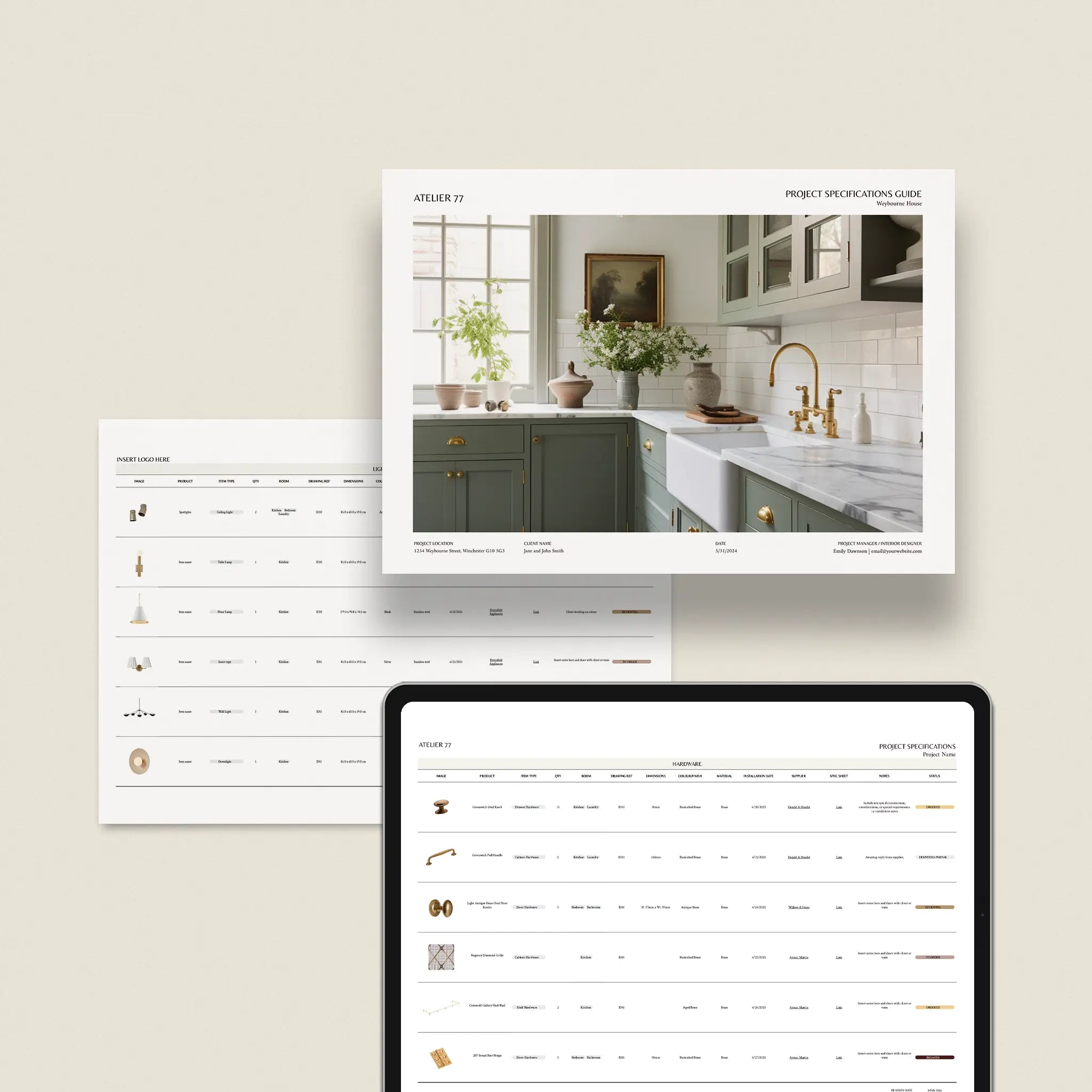Atelier 77 | FFE Schedule and Project Specifications Guide Template Kit