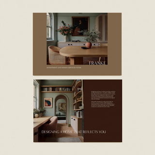Franke interior design studio template kit investment guide cover with a dining room photograph and the introduction page Designing a Home That Reflects You
