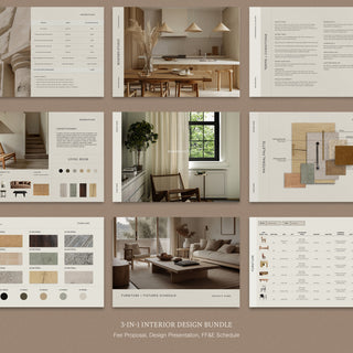 Bowden | Interior Design 3-in-1 Template Bundle - Design Presentation, Fee Proposal, and FF+E Schedule