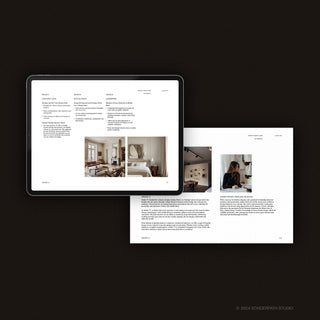 Image of fee proposal template in iPad. Page shows the Interior Design project phases, and studio details