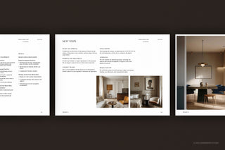 Image of Interior Design Fee Proposal template featuring portfolio images, Next Steps page, and Project Phases.