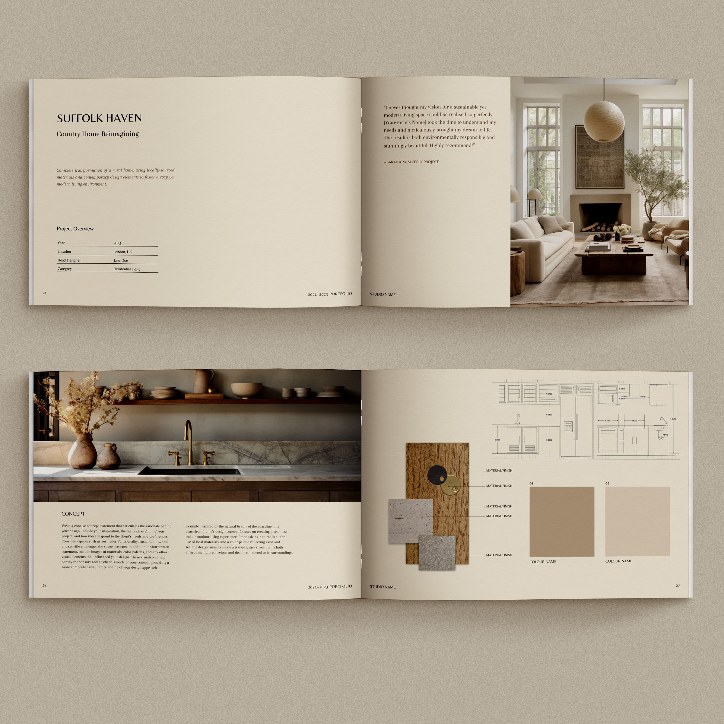 Project pages featured in Interior Design Portfolio Template