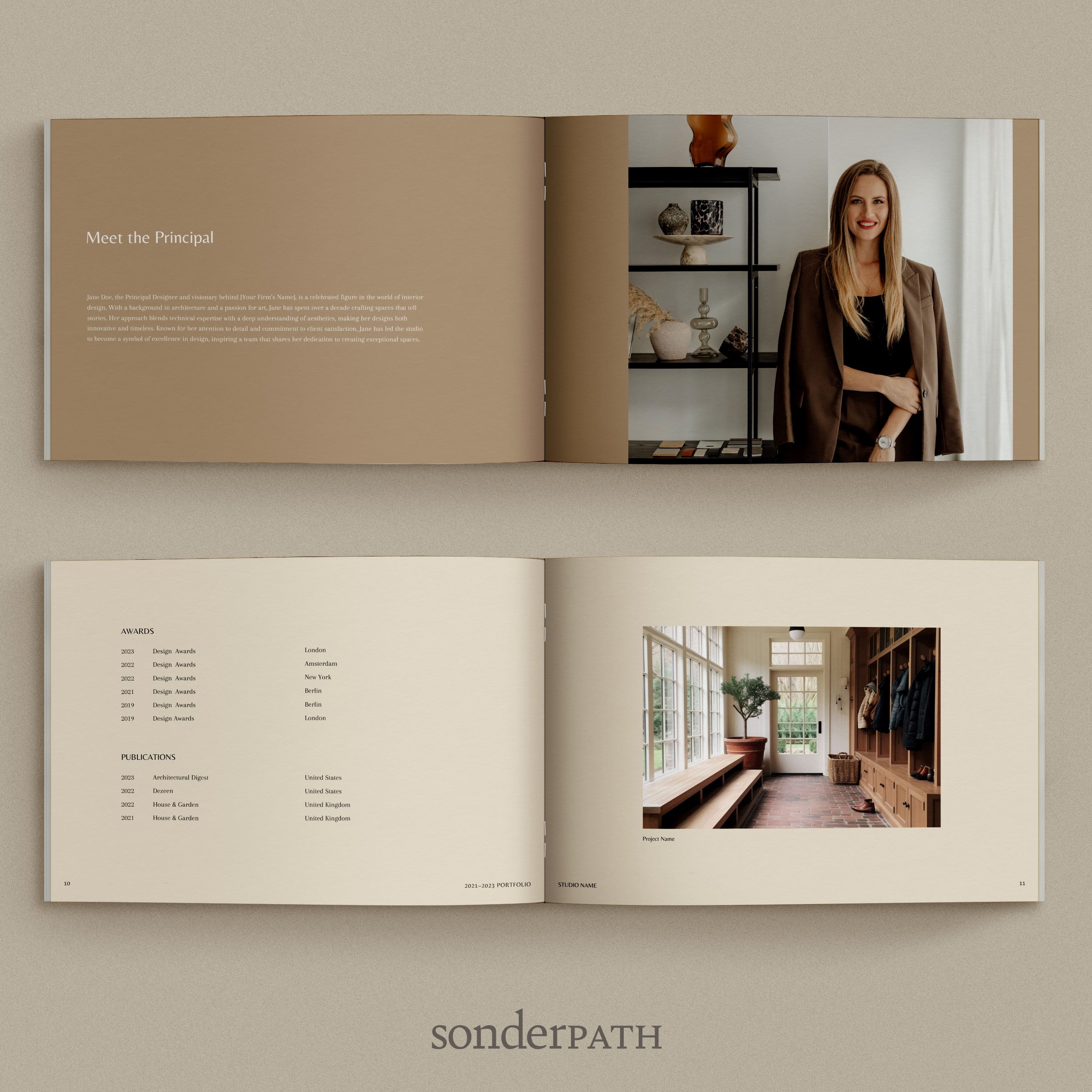 Image shows Interior Designer featured in Interior Design Portfolio template.