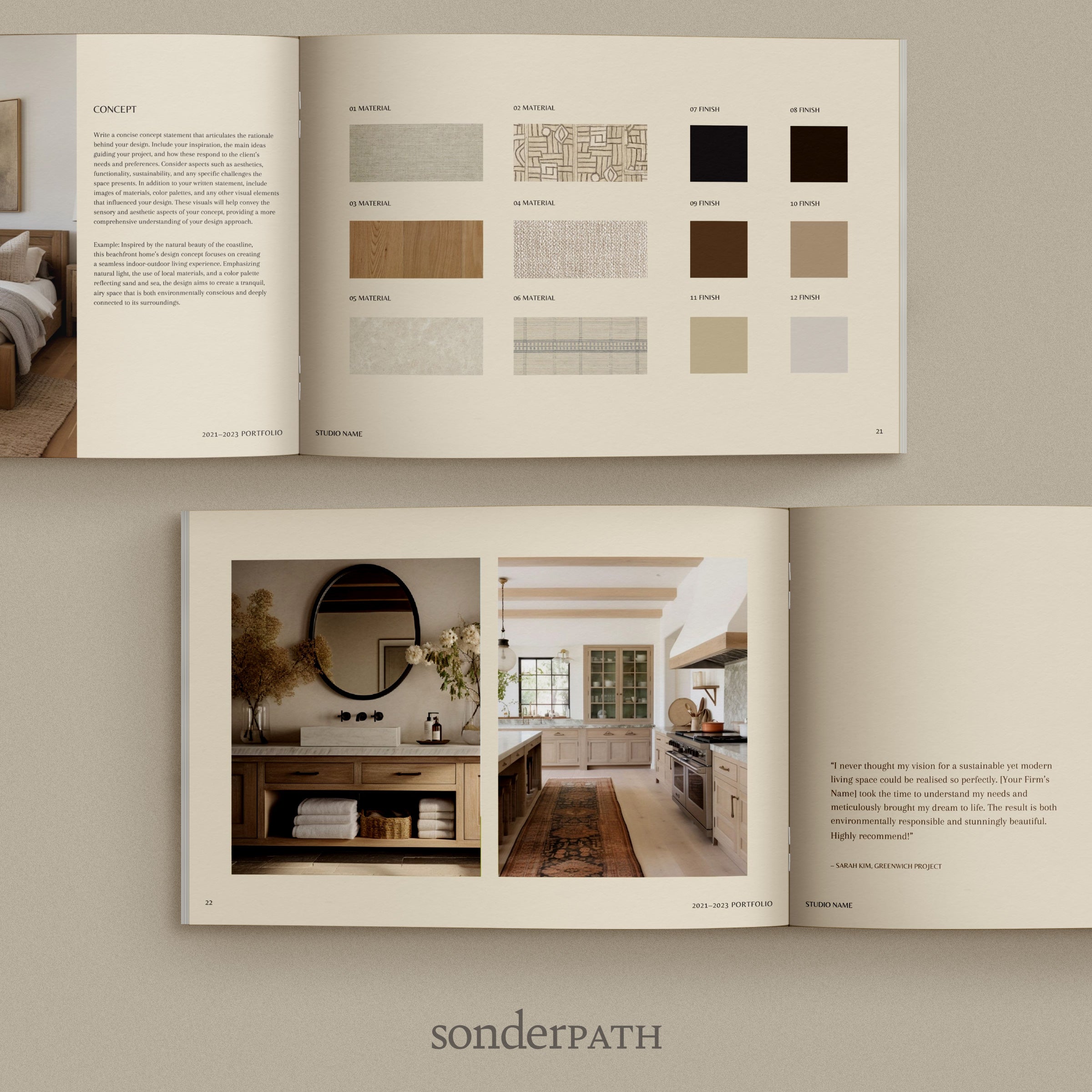Image of an Interior Design Portfolio template created in Canva and Adobe InDesign.