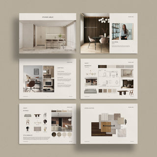 Image of Interior Design Client Presentation Template for Interior Designers, Interior Architects, Architects. Customisable in Canva, Powerpoint, and Adobe InDesign.