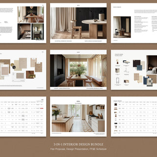 Miro | Interior Design 3-in-1 Template Bundle: Fee Proposal, Design Presentation, and FFE Schedule