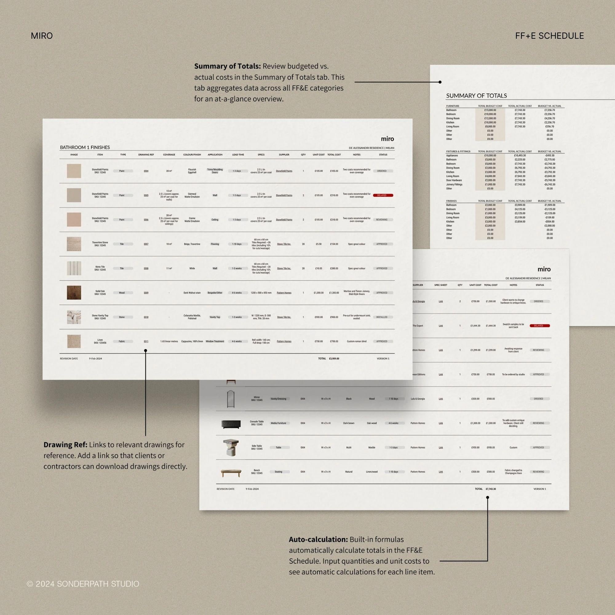 Set of ffe schedules on a beige background