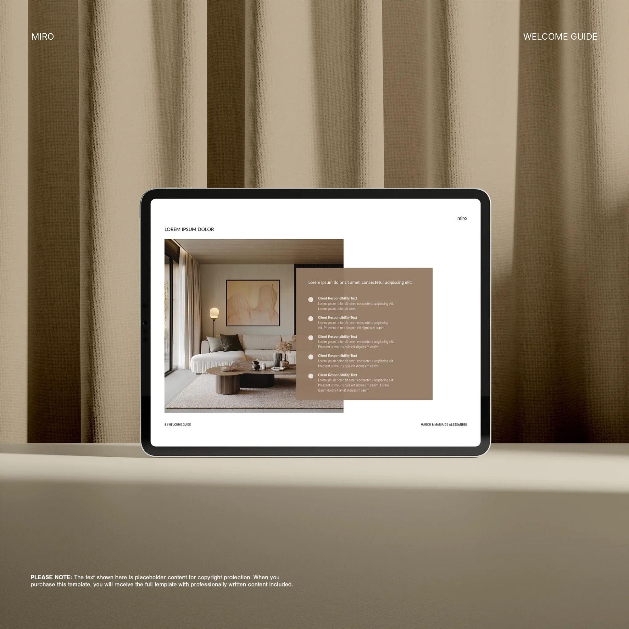 Tablet displaying a interior design client onboarding checklist 