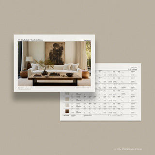 Image of FFE Schedule Template featuring list of kitchen finishes for an interior design residential project.