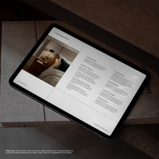 Image of iPad showing the communication page an interior design fee proposal template.